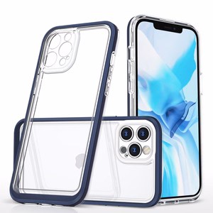 Läbipaistev 3in1 ümbris iPhone 12 Pro sinise raamiga geelikatte jaoks