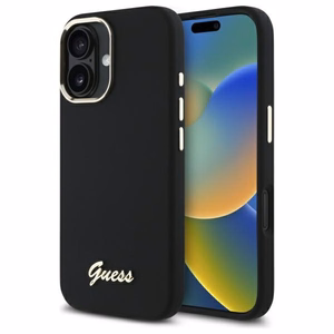 Guess Silicone Script Metal Logo & Frame Ümbris jaoks iPhone 16 Plus - must