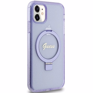 Guess Ring Stand Script Glitter MagSafe ümbris jaoks iPhone 11 / Xr - lilla