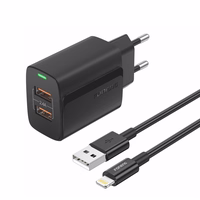 FONENG võrgulaadija EU63 2.4A 12W 2xUSB + kaabel Lightning must
