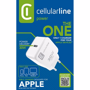 Cellularline The One USB-C Power Delivery võrgulaadija, 30 W, valge