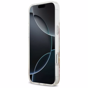 Guess Resin Flowers Glitter MagSafe ümbris jaoks iPhone 17 Pro Max roosa