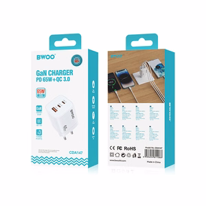 BWOO CDA147PD seinalaadija 65W 2x USB-C port + USB-A valge