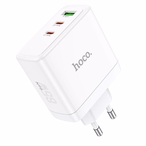 Phone Laadija Hoco 2 x USB C + USB A GaN QC PD 65W N30 valge