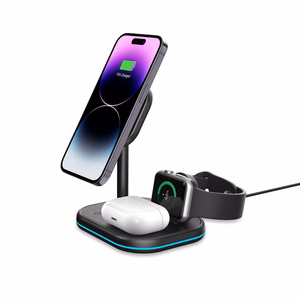 Tech-Protect QI15W-A27 3-in-1 Inductive Charger with MagSafe Stand for Smartphone / Apple Watch / AirPods - Black