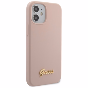 Guess GUHCP12SLSLMGLP iPhone 12 mini 5.4" светло-розовый/светло-розовый жёсткий чехол Silicone Script Gold Logo