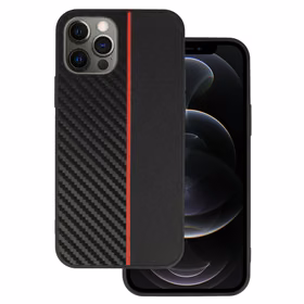 Tel Protect CARBON Ümbris jaoks Iphone 12 Pro Max Must with punane stripe