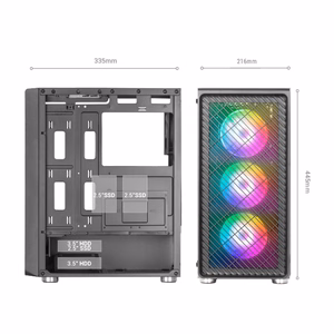 Mars Gaming MC-F ATX mänguarvuti poolkorpus, täiskarastatud klaas, metallvõrk esiküljel, 4× 120 mm ARGB ventilaatorid, must