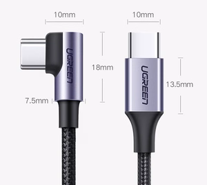 Ugreen US255 50125 USB-C (sirge) / USB-C (nurgaga) PD QC kaabel 60W 3A 2m - hall