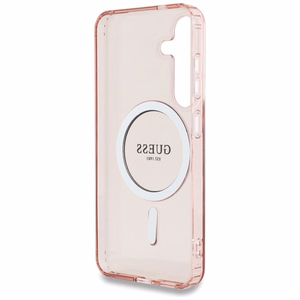 Guess Glitter Circle Classic Logo MagSafe Ümbris jaoks Samsung Galaxy S25 roosa