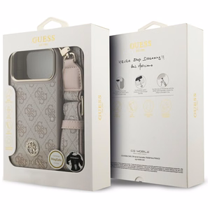 Guess 4G Strass Logo & Big Strap Metal Buttons MagSafe Ümbris jaoks iPhone 17 Pro Max - Roosa