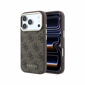 Guess PU Leather 4G Gold Frame MagSafe ümbris Apple iPhone 18 Pro Max telefonile, pruun