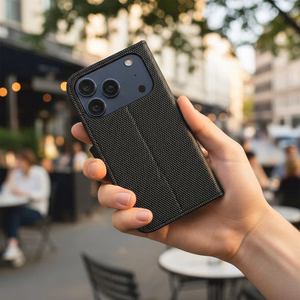 Flip case for iPhone 17 / 18 4Card RFID anti-theft tech fabric black
