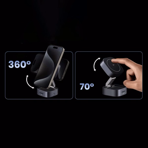 Ugreen W702 3in1 induktsioonlaadija MagSafe / Qi2 ja USB-C telefonile / kõrvaklappidele must