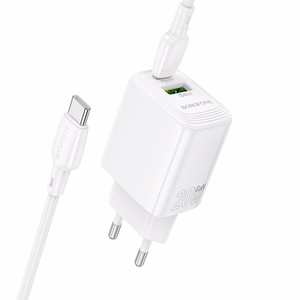 Laadija Borofone BN27 20W USB-C/USB-A + USB-C to USB-C kaabel 1.0m valge