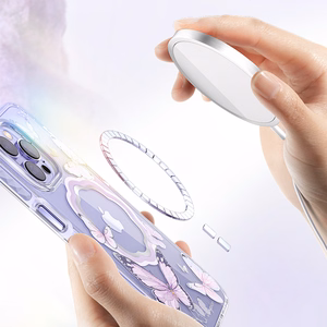 Kingxbar Butterfly seeria magnetiline ümbris iPhone 14 Plus MagSafe ümbris liblikatega roosa