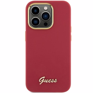 Guess Silicone Script Metal Logo & Frame ümbris jaoks iPhone 15 Pro - punane