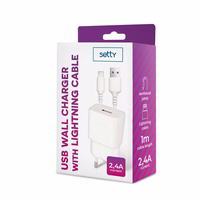 Setty laadija 1x USB 2,4A valge + Lightning kaabel 1,0 m UUSI