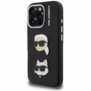 Karl Lagerfeld FW Grained Karl & Choupette Heads Pins ümbris mudelile iPhone 16 Pro Max – must