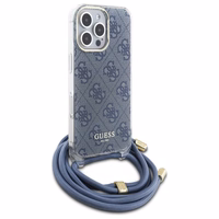 Guess Crossbody Cord 4G Print Ümbris with Lanyard jaoks iPhone 16 Pro - sinine