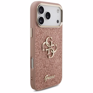 Guess Fixed Glitter Big 4G Metal Raamiga Ümbris jaoks iPhone 17 Pro Max - Roosa
