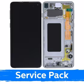 LCD Ekraan Ühildub Samsung G973 S10 Koos Frame / Prism Valge / (Service Pack)