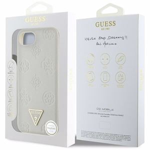 Guess Grained Hot Stamp Peony Triangle Logo MagSafe ümbris jaoks iPhone 16e - beige