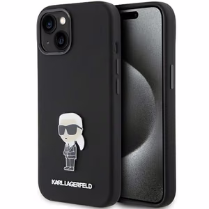 Karl Lagerfeld Silicone Ikonik Metal Pin ümbris jaoks iPhone 15 - must