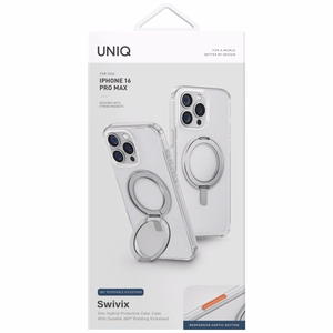 Uniq Swivix 360 Rotating Kickstand Ümbris jaoks iPhone 16 Pro Max - Läbipaistev