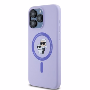 Чехол KARL LAGERFELD для iPhone 15 Pro Max совместимый с MagSafe KLHMP15XSCMKCRHU (Silicone KC Body Ring) фиолетовый