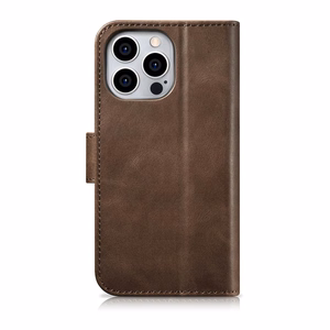 iCarer õlivaha rahakoti ümbris 2in1 Cover iPhone 14 Pro Anti-RFID nahast Flip Case Brown (WMI14220722-BN)