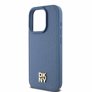 DKNY Leather Monogram Pattern Metal Logo MagSafe Ümbris jaoks iPhone 15 Pro - Sinine