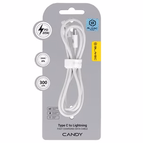 Blavec Kaabel Candy braided - Type C to Lightning - PD 20W 2,4A 3 metres Apple CarPlay (CCA-CL24W30) valge