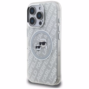 Karl Lagerfeld IML Glitter Karl & Choupette Heads Logo MagSafe чехол iPhone 16 Pro - серый