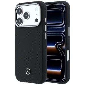 Mercedes кожаный MagSafe чехол iPhone 17 Pro Max с эффектом дерева - черный