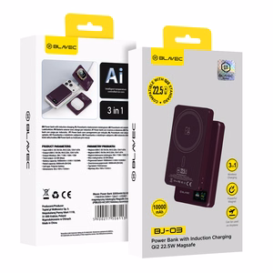 Blavec BJ-03 10000 mAh õhuke MagSafe-toega magnetiline akupank, 13,5 mm, USB-C, 22,5 W, kolm ühes (PBBJ03-MC10P) (värv: lilla)