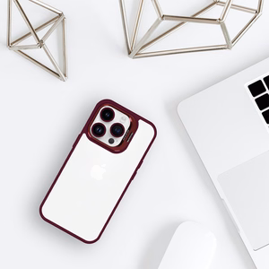Tel Protect Kickstand Ümbris + camera glass (lens) jaoks Iphone 15 Pro burgundia