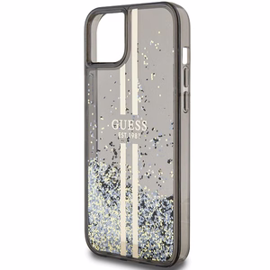 Guess Liquid Glitter kuldne Stripes ümbris jaoks iPhone 15 Plus / 14 Plus - must