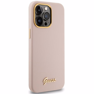Guess Silicone Script Metal Logo & Frame чехол для iPhone 15 Pro Max - розовый
