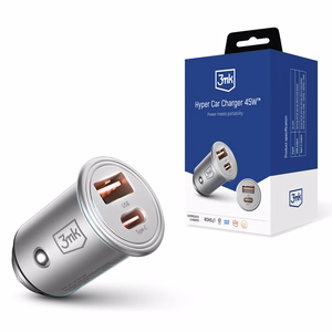 3mk Hyper autolaadija, 45 W, PD/QC/PPS, USB 1A1C, hõbedane
