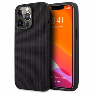 Mercedes nahast metallist logoga ümbris iPhone 13 Pro / iPhone 13 jaoks - must