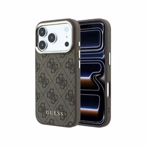 Guess PU Leather 4G Gold Frame MagSafe ümbris Apple iPhone 18 Pro Max telefonile, pruun