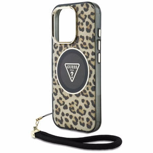 Guess HC IML Leopard Triangle Cord Strap MagSafe Ümbris jaoks iPhone 16 Pro - Brown