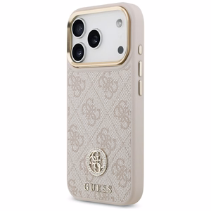 Guess 4G Strass Logo & Big Strap Metal Buttons MagSafe Ümbris jaoks iPhone 17 Pro - Roosa
