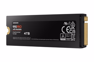 SSD Samsung 990 PRO jahutusradiaatoriga 4TB M.2 PCIe Gen4 NVMe TLC kirjutamiskiirus 6900 MB/s lugemiskiirus 7450 MB/s 2,3mm TBW 1200 TB MTBF 1500000 h MZ-V9P4T0GW