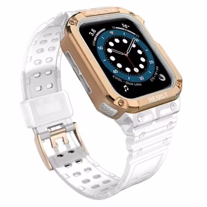 Protect Strap Band for Apple Watch 42/44/45mm soomustatud rihm - Läbipaistev, roosakas kuldne