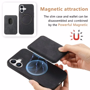 Hurtel kunstnahast ümbris eemaldatava kaardihoidiku ja MagSafe'iga mudelile iPhone 17 – must