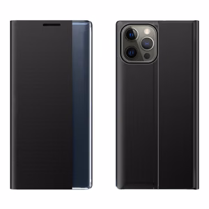 Sleep Case raamaturiiuli tüüpi ümbris nutika aknaga iPhone 13 Pro jaoks must