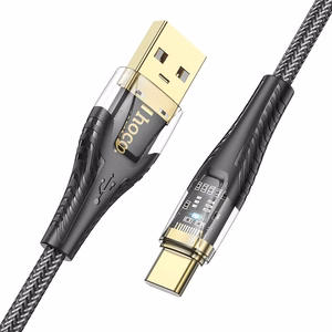 Kaabel USB A to USB C Hoco 2,4A 1,2 m U121 must läbipaistev