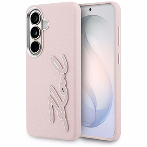 Karl Lagerfeld Grained Signature Metal Resin Logo ümbris Samsung Galaxy S26 roosa